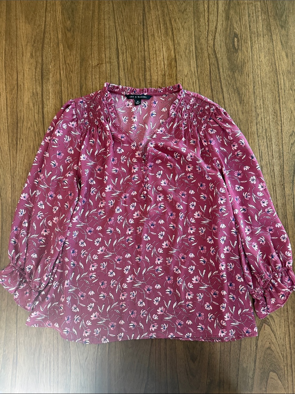 Zac & Rachel Rose Pink Floral V-Neck Peasant Blouse